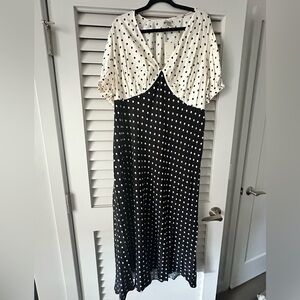 a new day Black and White Polka Dot Midi Dress